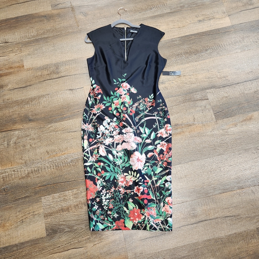 7th Avenue New York and Company black floral dress, size medium.